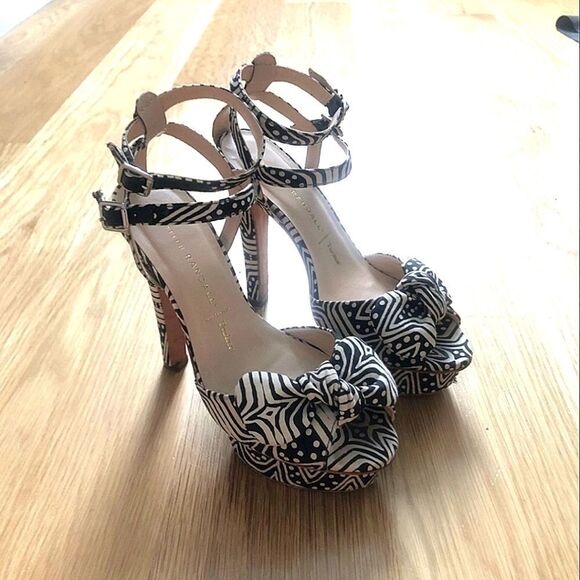 Loeffler Randall Black and White Heels with Zebra Print - Picture 1 of 8